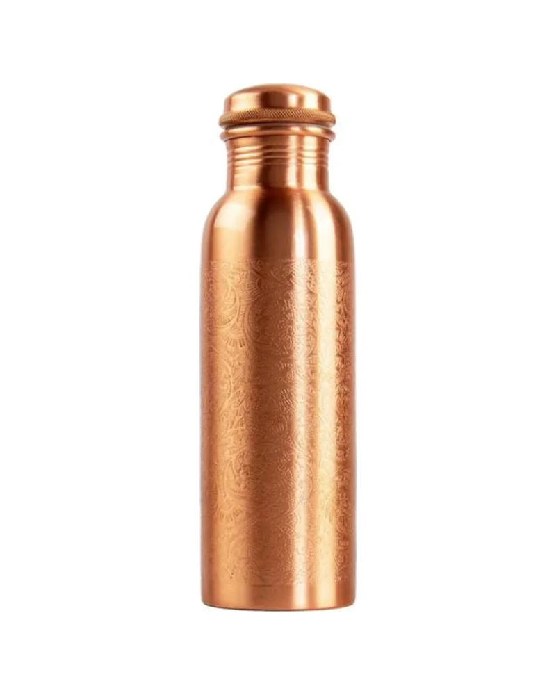 Copper bottle with fine all-over floral engraving